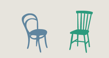 Grafisk bild två stolar mot beige bakgrund.