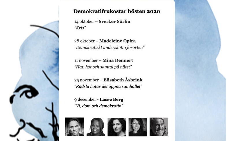 Program för digitala demokratifrukostar hösten 2020.